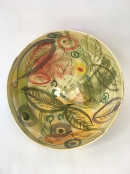 Bowl - Green Spring. Decorated earthenware 32cmw x 15cmh