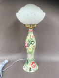 Spring blooms. Lamp with original Art Deco glass shade. 15cmw x 60cmh
